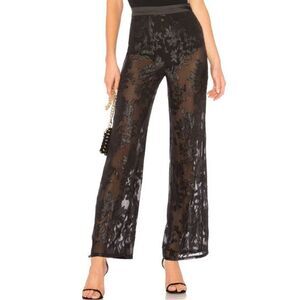 REVOLVE LPA Black Floral Sheer Lace Wide Leg Pants